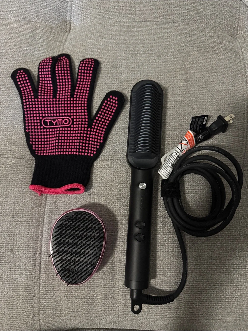 TYMO Pink & Black Hair Straightening Brush - Sleek Styling Kit